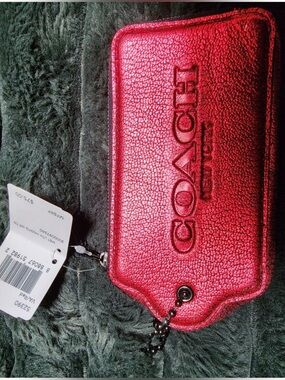 Coach Metallic Red XL Jumbo Hangtag Wristlet  NWT